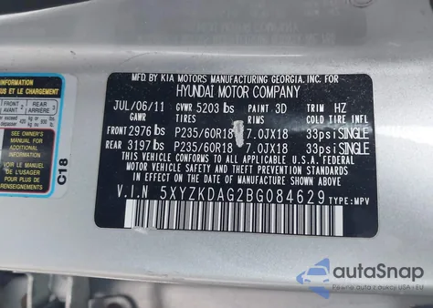 2011 Hyundai Santa Fe Limited V6 z USA, uszkodzony, nr VIN 5XYZKDAG2BG084629